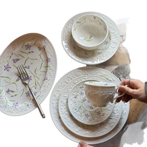 Service de vaisselle en céramique Lelyi, style <span class=keywords><strong>vintage</strong></span> romantique, décor floral en relief, compatible micro-ondes, assiettes, bols, assiettes à dessert et à soupe - Product Image 5