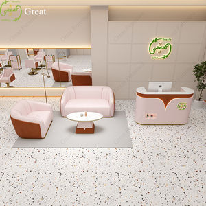 Muebles de salón de belleza de madera de lujo, mostrador frontal rosa, escritorio de recepción pequeño moderno con luz Led - Product Image 3