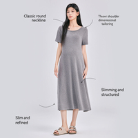 Robe d'allaitement CzzzyL pour femme, manches courtes, col élastique, taille froncée, mi-longue à volants, poches, couleur unie beige, silhouette élégante
