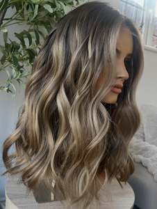 Parrucche con Top in Pizzo Personalizzato Grado 12A, Capelli Vergini con Cuticole Allineate, Tonalità Fredda Balayage <span class=keywords><strong>Castano</strong></span> Cenere con Mechès, Piccolo Top in Seta, Senza Colla, Doppio Strato - Product Image 3