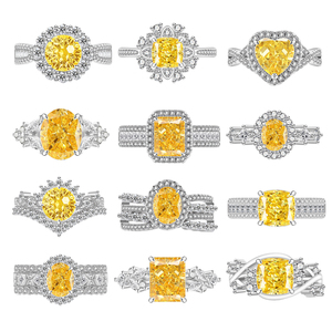 แหวนทองแดงประดับเพชรคิวบิกเซอร์โคเนียสีเหลืองสำหรับผู้หญิง แหวนหมั้นหรูหรา แหวนแต่งงาน - Product Image 1