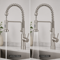 Robinet de cuisine en acier inoxydable 304 anti-traces de doigts, mitigeur extractible à poignée unique en acier inoxydable, avec cartouche céramique