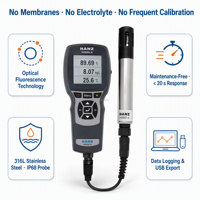 Analyseur de l'oxygène dissous par fluorescence portable HANZ avec compensation de la salinité, indice de protection IP68, boîtier de capteur 316L pour testeur RAS