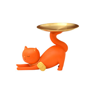 Lucky Cat Resin Tray Storage Ornament For Home Decoration Artistic Animal Shape Key And Fruit Holder - Product Image 3