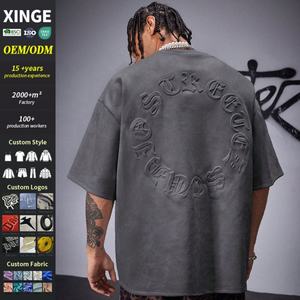 Camiseta Casual de Verano para Hombre, Estilo Retro, Lavado Ácido, Diseño Desgastado, Estampado de Letras Personalizado, Camisetas Bordadas para Hombre - Product Image 1