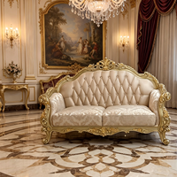 Ensemble de canapés Chesterfield de luxe en tissu, avec structure en bois sculpté, éponge écologique, accoudoirs incurvés en U, style français pour salon