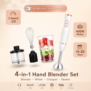 Ensemble <span class=keywords><strong>mixeur</strong></span> <span class=keywords><strong>plongeant</strong></span> 4-en-1 avec moteur en cuivre pur 400W, 2 vitesses, fouet, hachoir, bol et lame en acier inoxydable SS304, certifié VDE pour soupes - Product Image 1