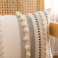 Maroc blanc haute qualité coton décoratif housse de coussin tufté gland pompon jeter taie d'oreiller