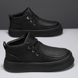 Men's Retro High <b>Top</b> Casual Boots Comfortable Soft-Sole Design Cotton Fabric Lace-Up Artificial Leather EVA Insole <b>Walking</b> Shoes - Product Image 1