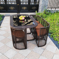 Ensemble de table et chaises de jardin Dingshuai, style chinois moderne, en rotin, amovible, pour cour, balcon, extérieur