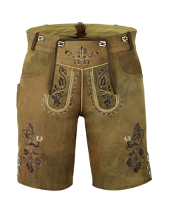 Men's Bavarian Leather Shorts High Waist Embossed <b>Animal</b> <b>Pattern</b> Casual Bermuda Style Button Fly Decorative Stitching - Product Image 5