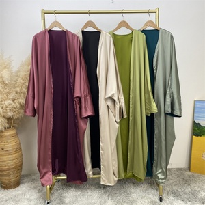 1428# <b>Top</b> Quality Smooth Satin <b>Batwing</b> Abaya Wide French Split Sleeves Muslim Islam Women Reversible Wear Long Cardigans - Product Image 3
