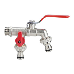 Robinet d'extérieur fileté, un entrée, deux sorties, durable, connecteur d'eau de jardin avec double sortie pour usage en cour et en jardin - Product Image 3