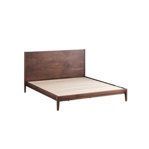 Lit en bois massif de noyer noir d'Amérique du Nord, 1,8 m, plateforme, dossier haut, style minimaliste, meubles de chambre à coucher - Product Image 5