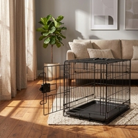 Cage pliable pour chien en fil métallique avec plateau amovible, porte simple, panneau de séparation, pliable pour le transport, 22 x 13 x 16 pouces, noir
