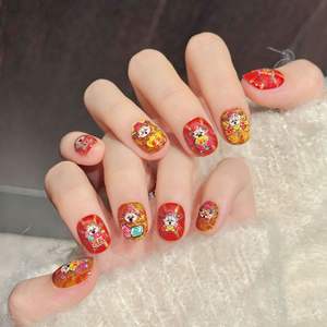 New Product Launch Original Sweet <b>Fruit</b> Butterfly Nude Pink Gold Glitter Apple Sweet Dollar Pure Handmade Square Design Press-On - Product Image 6