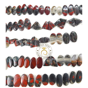 Lot en gros de pierres précieuses naturelles africaines en pierre de sang, polies, rouges et vertes, en forme de cabochon mixte, 25-40mm, pour la fabrication de bijoux - Product Image 3
