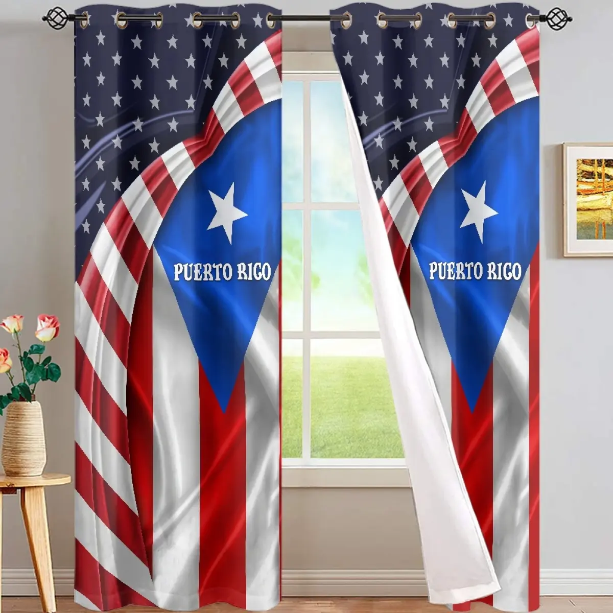 Rèm Che Cửa Sổ Cho Phòng Khách Phòng Ngủ Trẻ Em Puerto Rico Trang Trí Thời Trang Tùy Chỉnh Chất Liệu Chống Nắng In Theo Yêu Cầu