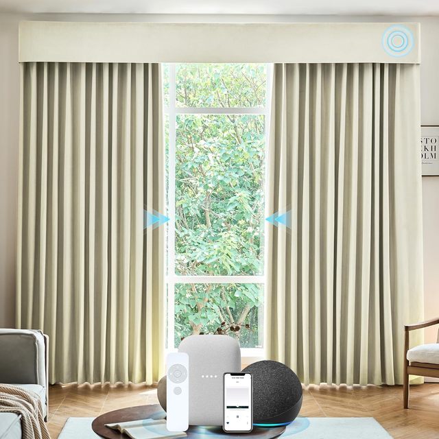 Tuya WiFi Control Motorized Electric Drapes Modern Blackout Fabric Custom Size Smart Curtains Compatible Alexa Google Home