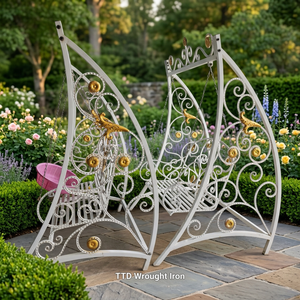 Heavy Duty Black Wrought Iron Porch <b>Swings</b> with Stand Contemporary Design for Outdoor Use in Garden or Patio - Product Image 3