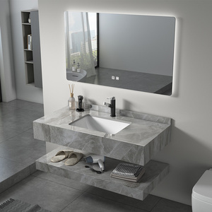 Moderno Lavabo Flotante de Cerámica Resistente al Agua, Mueble de Baño de Piedra Sinterizada Ecológico y Duradero, Montado en la Pared, con Espejo - Product Image 4
