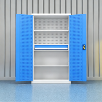 Armoire de rangement haute verrouillable pour outils de garage avec panneau perforé intérieur, 1 tiroir, casier en acier, capacité de charge de 1000 kg, idéale pour les ateliers de réparation automobile