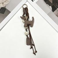 Porte-clés chien en tissu écossais, breloque de sac perlée en corde tressée, ornement décoratif vintage pour sac à main, sac à dos, cadeau pour femme et fille