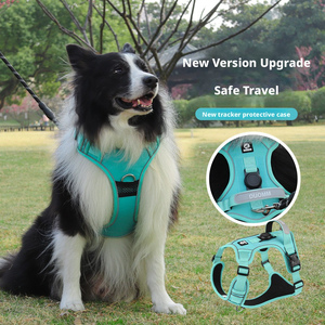 Harnais pour <span class=keywords><strong>chien</strong></span> en nylon souple réfléchissant personnalisé avec housse de protection pour AirTag, conception anti-traction, laisse de traction anti-explosion, motif rayé - Product Image 2