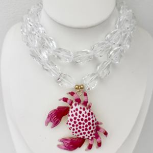 Mode Vakantie Ontwerp Oceaan Thema Ketting Hiphop Witte Heldere Kralen Krab Ketting Vergulde Ketting Roze Krab Hanger Sieraden - Product Image 3