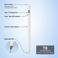 Stylet numérique avec autonomie de 360 jours, Type-C 10H, compatible iPad Android Windows 96%, pointe en aluminium POM, vente en gros OEM usine