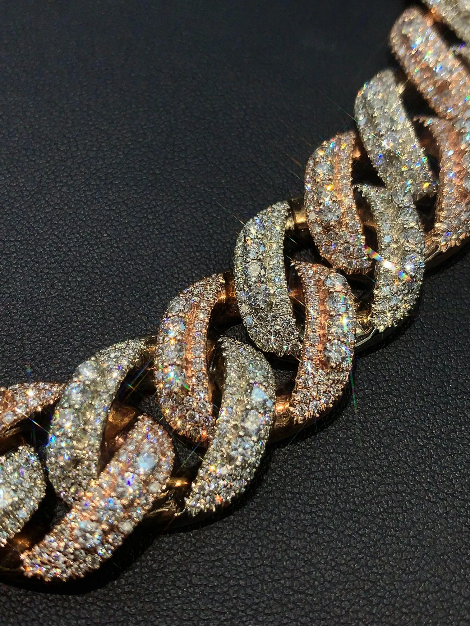 Wholesale 9k Rose Gold Cz Iced Out Real Diamond Hip Hop Jewelry 21inch Wide Heavy Prong Gold Curb Cuban Link Chains