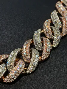 Wholesale 9k Rose Gold Cz Iced Out Real Diamond Hip Hop Jewelry 21inch Wide Heavy Prong Gold Curb Cuban Link Chains