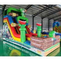 Château Gonflable Commercial d'Extérieur avec Toboggan et Piscine, Grande Capacité, en PVC, Motif Dessin Animé Plombier, avec Souffleur, pour Enfants et Adultes