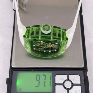 Reloj Mecánico de Lujo con Esfera Transparente Verde, Esqueleto Dorado y Correa de Goma Blanca - Product Image 6