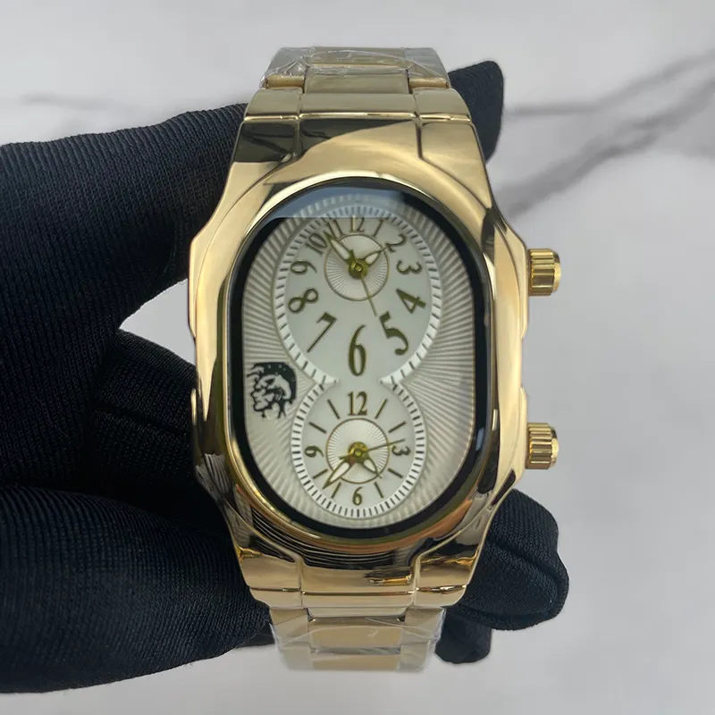 Relógio japonês movimento masculino dourado, aço inoxidável à prova d'água quartzo relógios de pulso de luxo