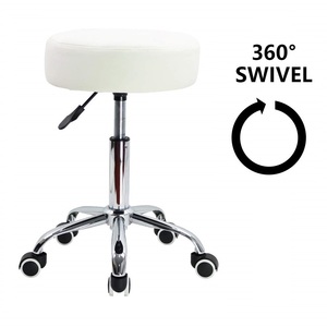 White <strong>Height</strong> <strong>Adjustable</strong> Bar Chair Salon <strong>Stool</strong> Chair Swivel Rolling Office <strong>Stool</strong> With Wheels - Product Image 3