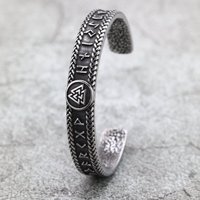 Gelang Perhiasan Bentuk C Terbuka Geometris Warna Baja Perak Tibet Simbol Viking Unisex 06709 untuk Hadiah dan Paduan Pakaian