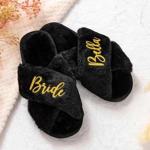 Custom Fluffy Fashion <b>Slippers</b> Glitter Lettering Personalized Cross Band Faux Fur Slides Open Toe Decorations Bridesmaid Gift - Product Image 2