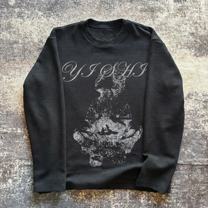 Custom <strong>Men's</strong> Waffle Fall Vintage Dark <strong>Goth</strong> Graphic Print High Street Casual Drop Shoulder Crewneck Pullover Long Sleeve T-Shirt - Product Image 2