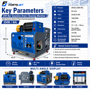 <span class=keywords><strong>Nettoyeur</strong></span> de canalisations télécommandé autonome avec réservoir de 500L, 200 bars, 84L/min, 37HP, double cylindre, double bobine, pour canalisations de 32 pouces - Product Image 3