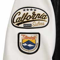 Veste universitaire personnalisée de style californien, noir et blanc, logo personnalisé, broderie d'hiver, ODM OEM en stock