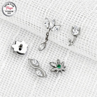 Piercing d'oreille Freya en titane ASTM F136 à filetage interne, avec chaîne pendante en CZ marquise et fleur de tulipe, pour cartilage, hélix, tragus