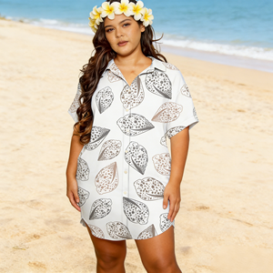 Print on Demand <strong>Hawaiian</strong> Seashells Print <strong>for</strong> Dress Customization Fashion Style Midi Short Sleeve <strong>Shirt</strong> Dress <strong>for</strong> Sexy <strong>Women</strong> - Product Image 2