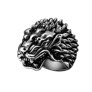 Antique Silver mens Roaring Dragon Ring Stainless Steel Viking Men Finger Rings Cool Dragon scale design men's Ring Jewelry