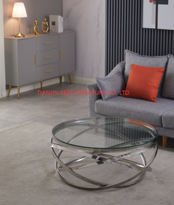 Kính sang trọng thép không gỉ đồ nội thất phòng khách vàng hoặc bạc Vòng centre <span class=keywords><strong>5</strong></span> vòng tròn Bàn cà phê - Product Image 2