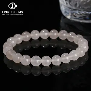 JD GEMS Fashion Crystal Beads Handmade Strand Yoga Energy Wrist Bangles Natural White Quartz Round Stone Beaded Bracelet