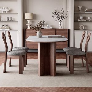 Bàn ăn gỗ hình bầu dục với đá thiêu kết thiết kế giữa thế kỷ Màu Gỗ Óc Chó căn hộ nhỏ phòng ăn nhà pj2404 - Product Image 2