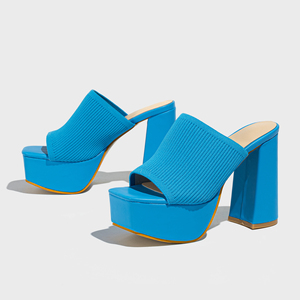 Vendita calda nuovo tessuto elasticizzato a maglia tacchi alti corti pantofole da donna moda per feste scarpe da donna 2024 - Product Image 4