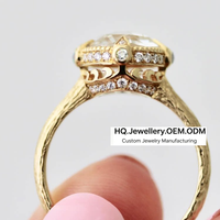 Anillo de Compromiso Clásico Europeo de Plata de Ley 925 Chapado en Oro de 18K con Corte Rosa, 2 CT, Circonita Cúbica de Grado 5A, Solitario Nupcial