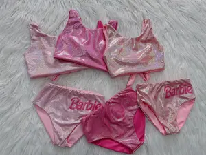 Roupa de banho infantil brilhante de duas peças rosa para meninas, roupa de banho de verão para meninas